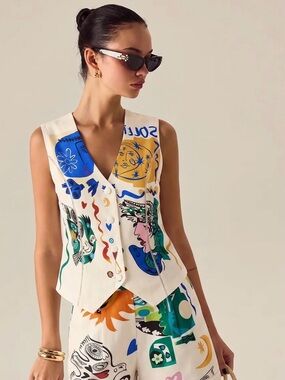Commense Abstract Art Print Vest & Shorts Set - Large